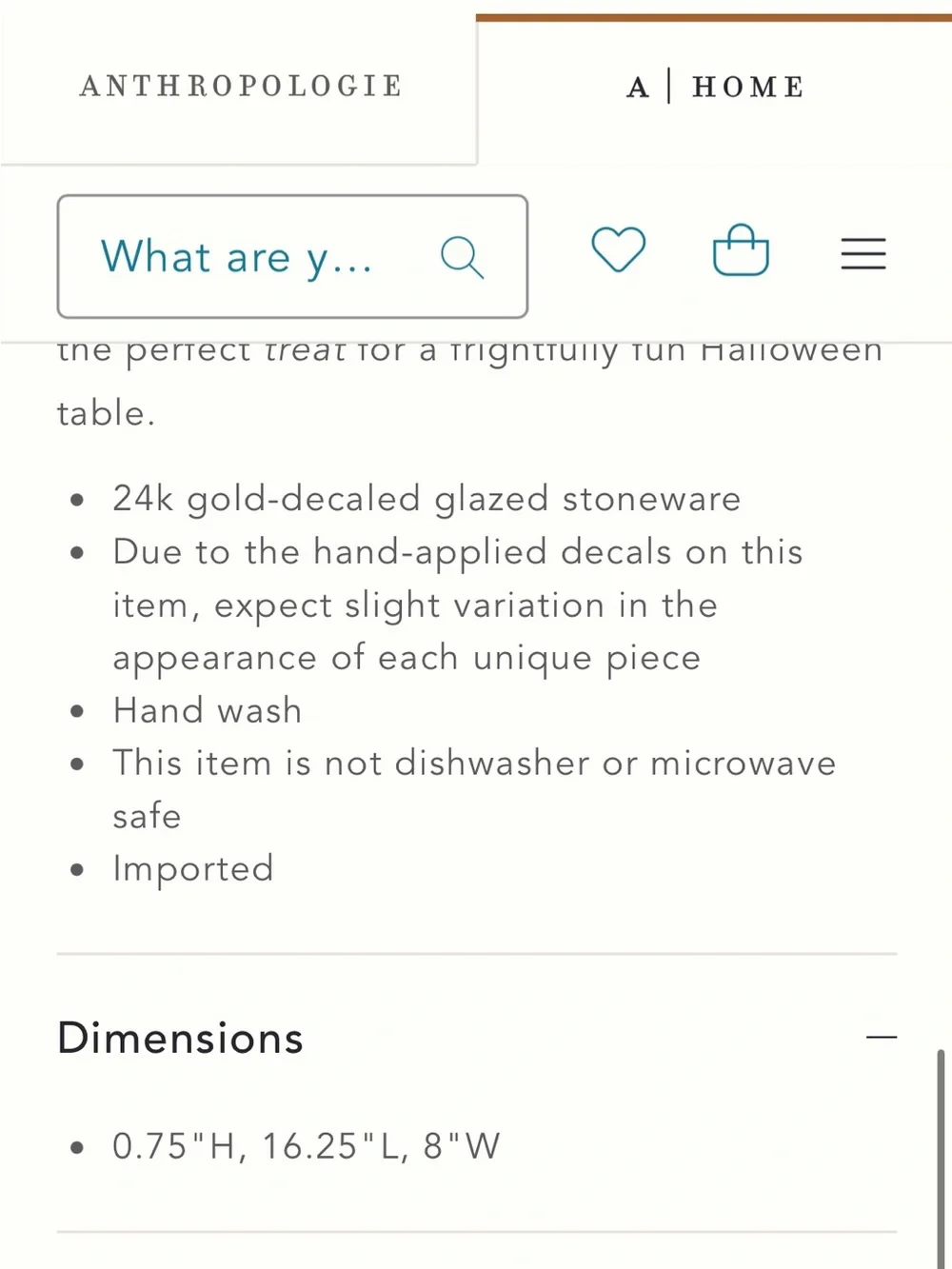 Anthropologie Bistro‎ Tile Halloween ceramic Serving Platter with 24kGold